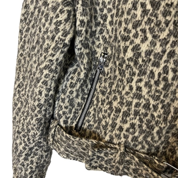 Zara Womens Wool Animal Print Asymmetrical Zip Belted Cropped Moto Jacket Size S - Picture 8 of 14